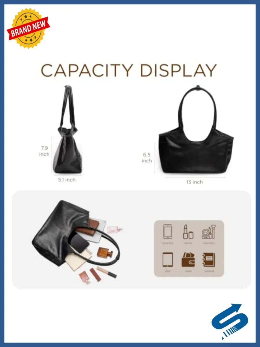 Faux Leather Large Tote Bag with Magnetic Closure Work Shoulder Bag
